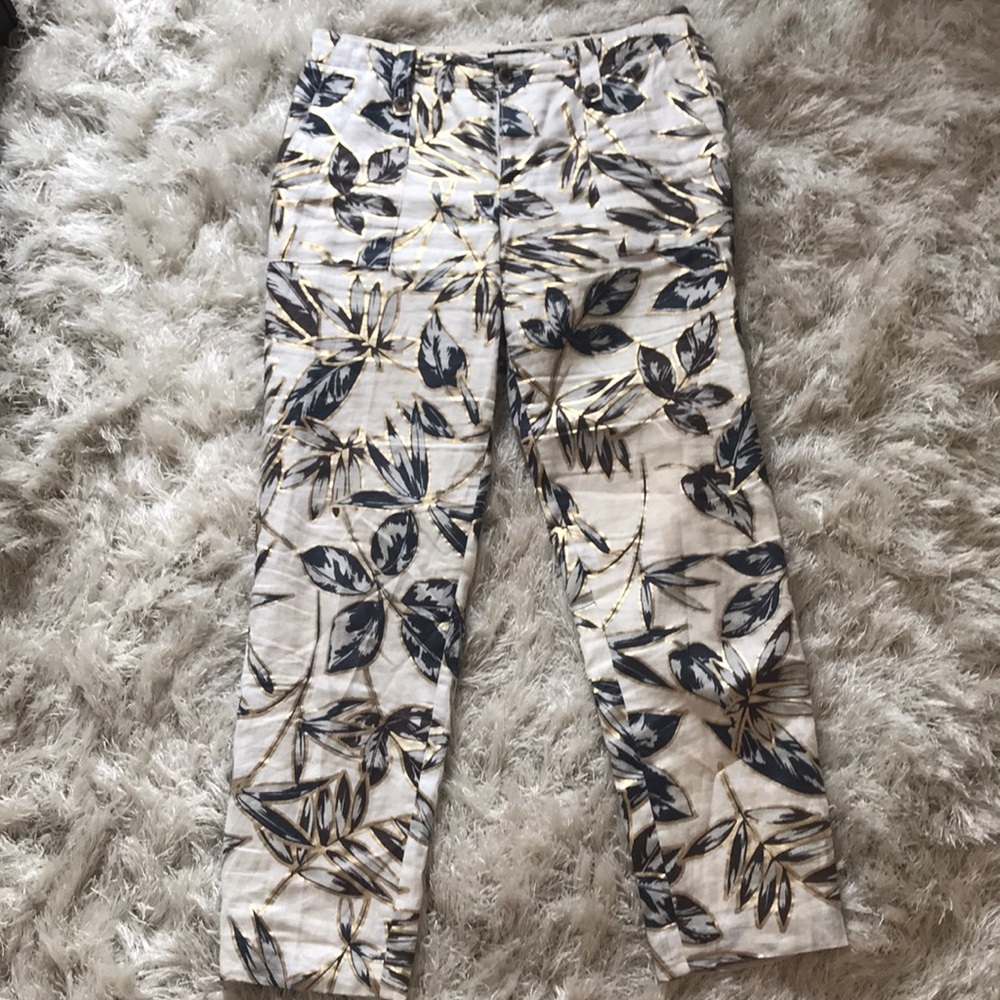 J.Crew Metallic gold floral ankle pants sz 2